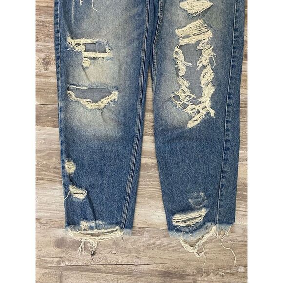 Zara Z1975 Basic Denim Boyfriend Jeans Distressed Raw Hem Beaded Women’s Sz 10 - Picture 2 of 8